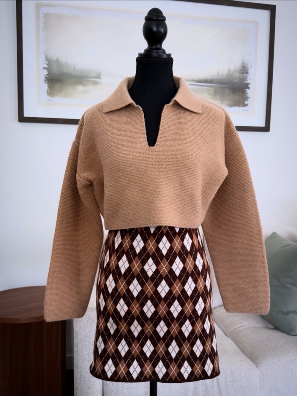 OAK + FORT Camel Cropped Polo Sweater - Picture 3 of 3